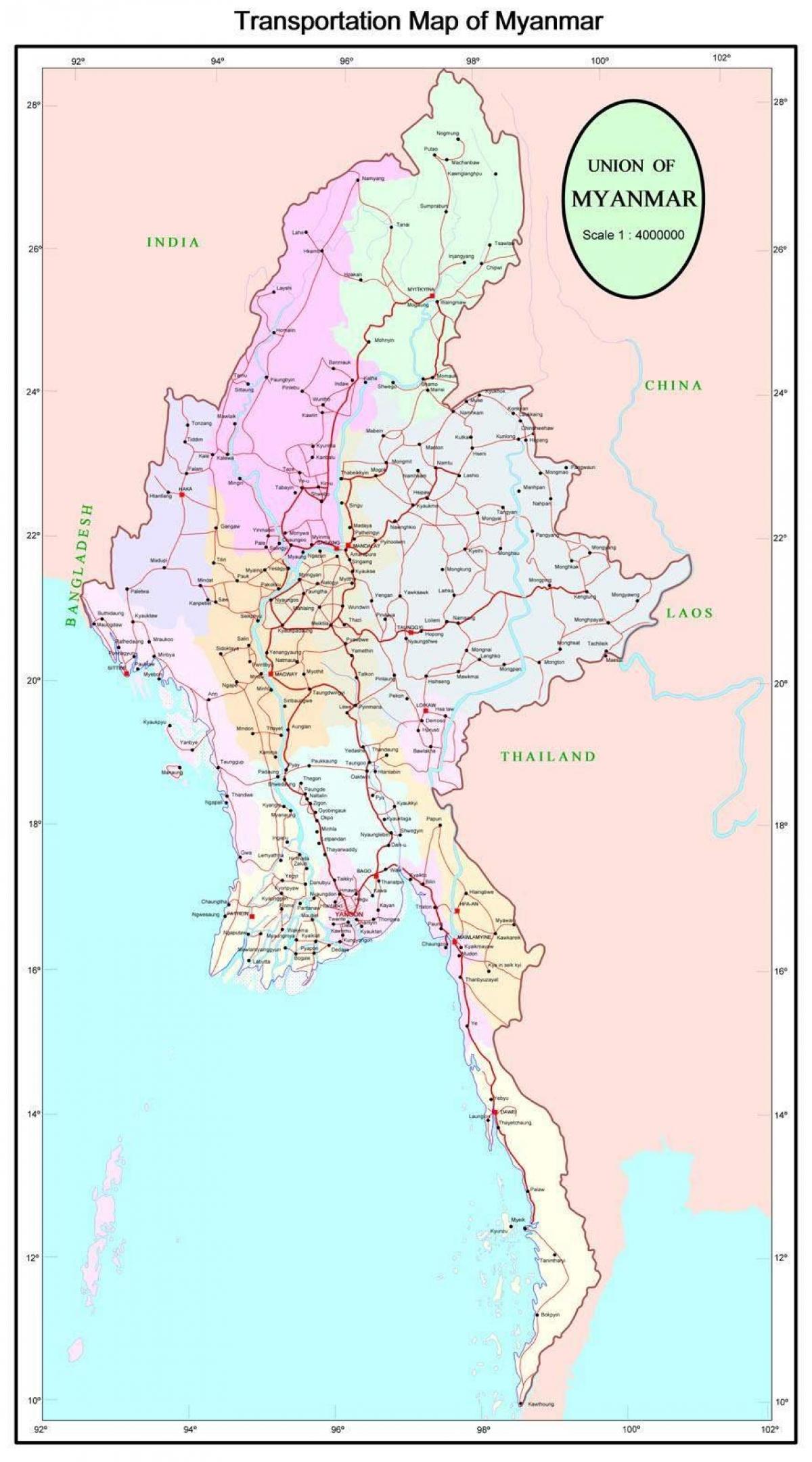 Myanmar jalan raya peta