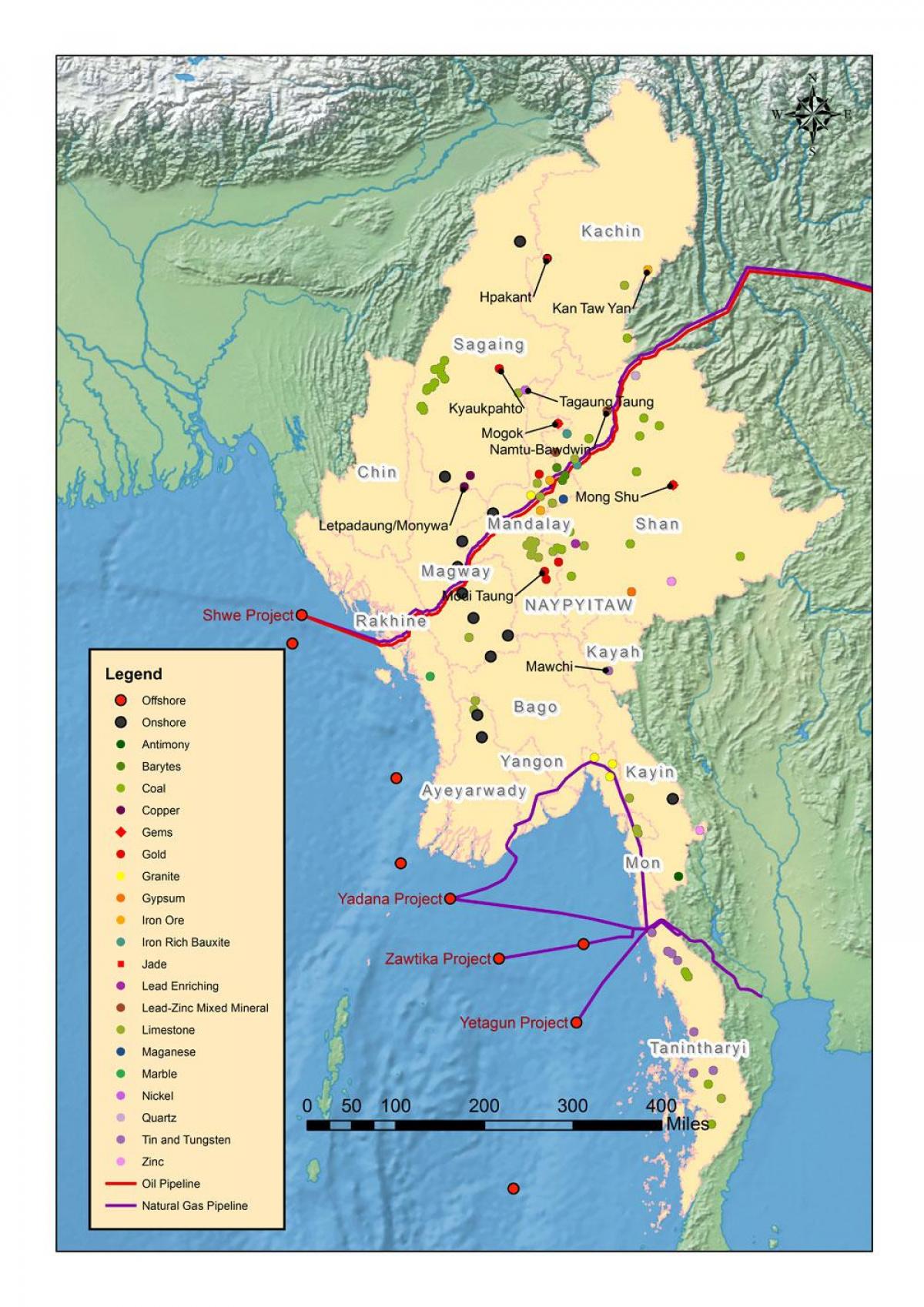 Peta dari Myanmar sumber daya alam