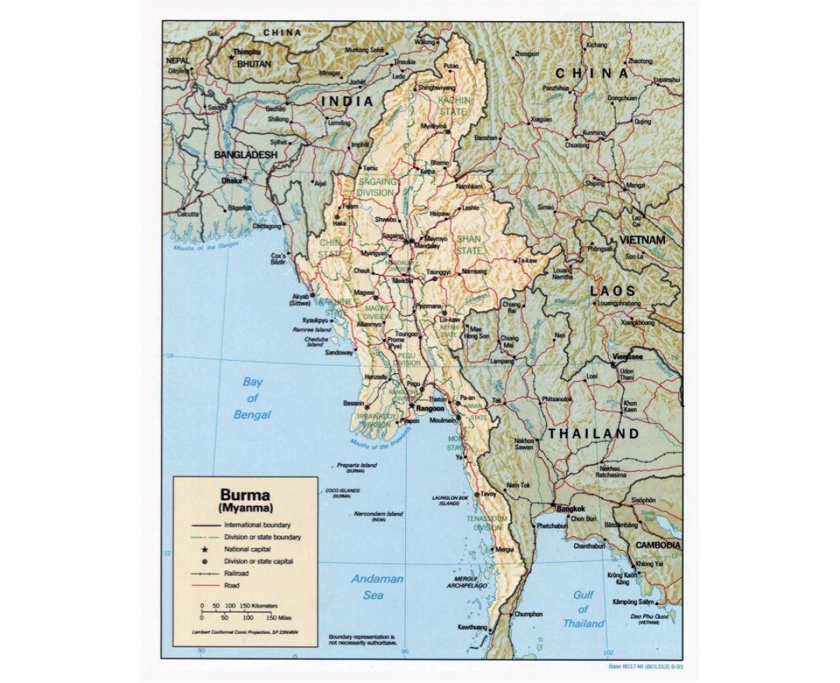 peta dari Myanmar dengan kota-kota